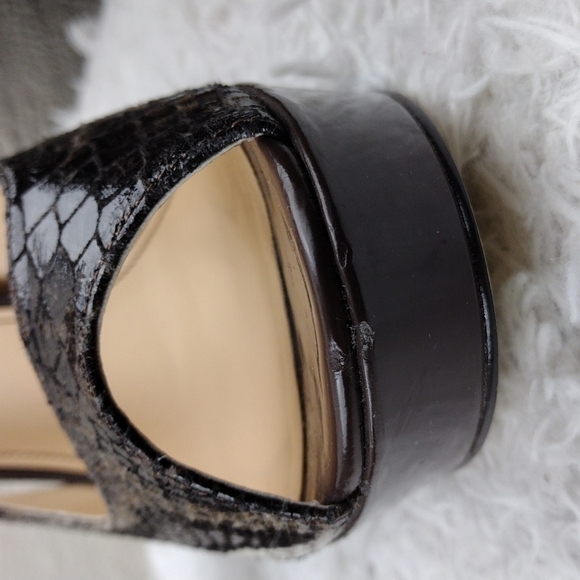 Marc Fisher Tumble Brown Suede Snakeskin Open Toe Slip On Stiletto High Heels - Picture 14 of 16